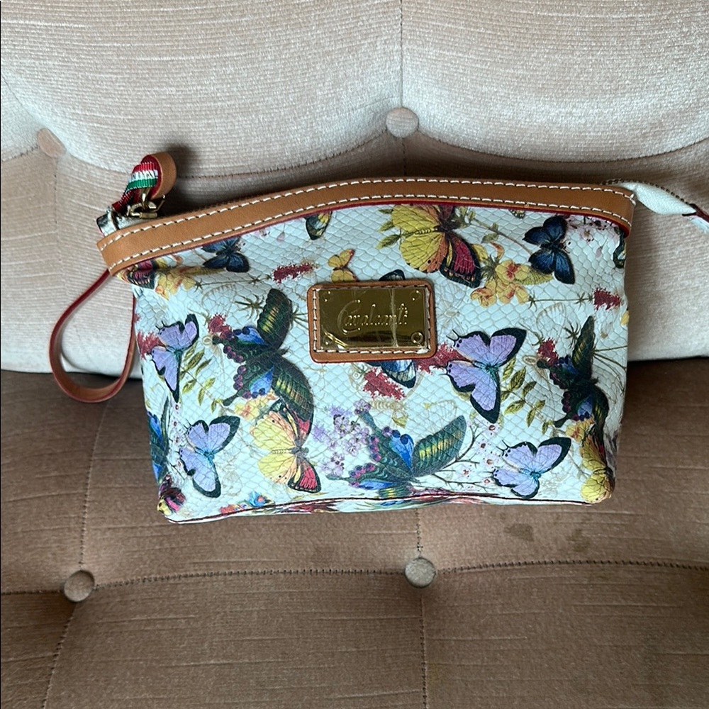 Cavalcanti Leather Butterfly Makeup Bag/Wristlet - NWT